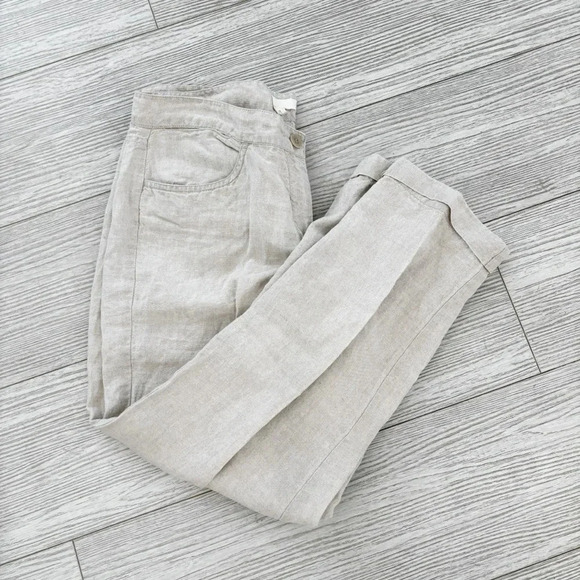 Eileen Fisher 100%  Linen Pants Beige Wide Leg Cropped Casual Size 12 - Picture 4 of 14